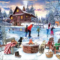 Patineurs près du Feu
