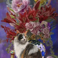 Pièces XXL - Chat et Fleurs Asiatiques