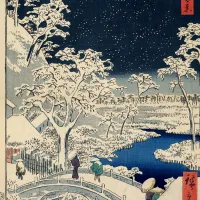 Utagawa Hiroshige - Drum bridge at Meguro and Sunset Hill, 1857