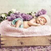 Konrad Bak: Baby sleeping in the Lilac