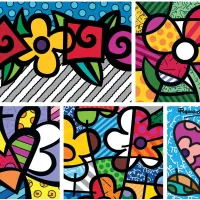 Romero Britto - Collage: Hearts and Flowers