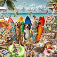 Chiens et Chats à la Plage