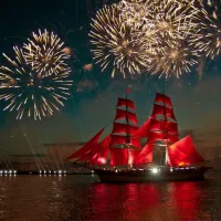 Fireworks around a Sailboat