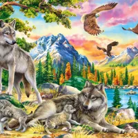 Famille de Loups et Aigles.