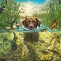 Labrador Chocolat à la Baignade