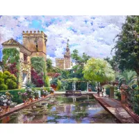 Puzzle en Bois Découpé à la Main - Manuel Garcia Y Rodriguez - Le Bassin D'Alcazar