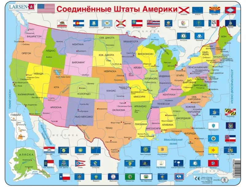 Puzzle Carte - Carte des Etats-Unis (en Russe)