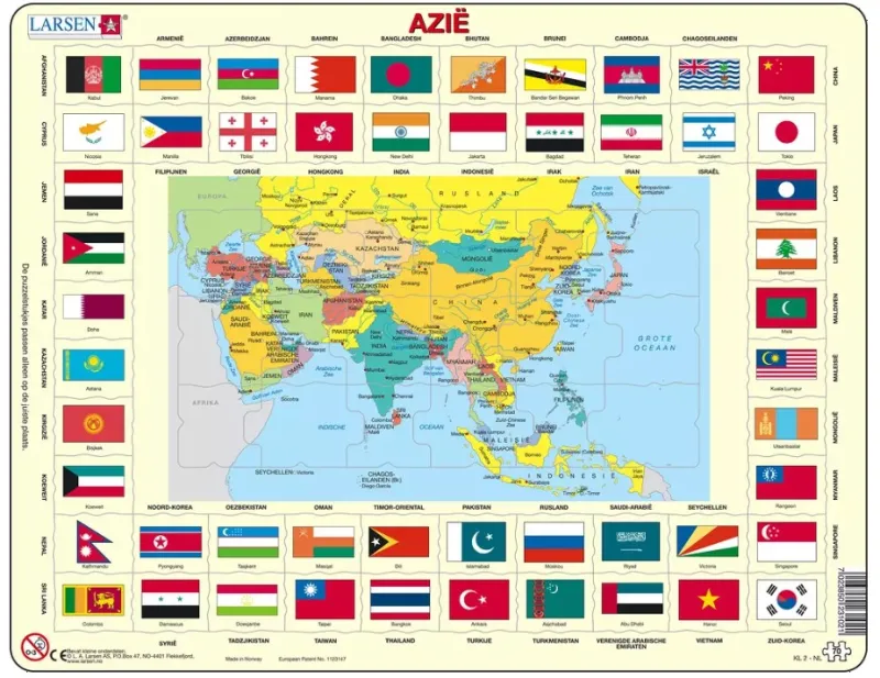 Puzzle Cadre - Drapeaux d'Asie (en Hollandais)