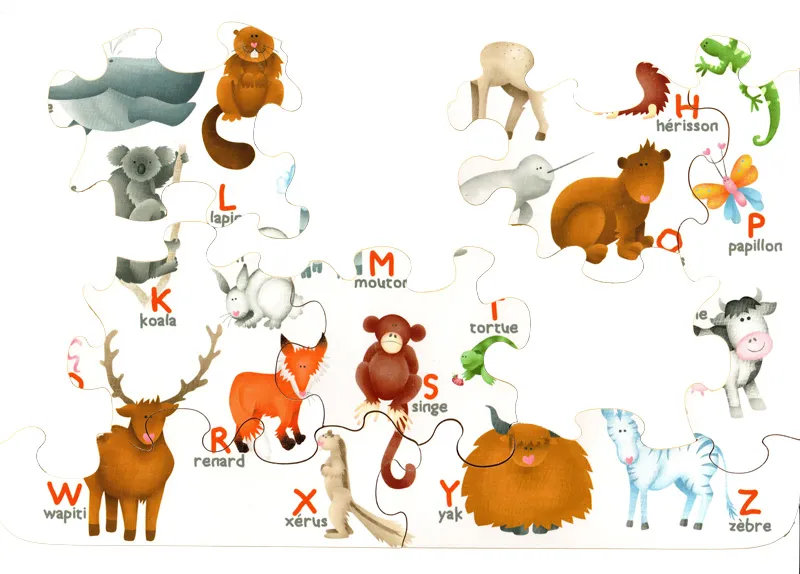 Puzzle en Bois Découpé à la Main - L'Alphabet Des Animaux