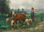Julien Dupré: Bergère avec son Troupeau
