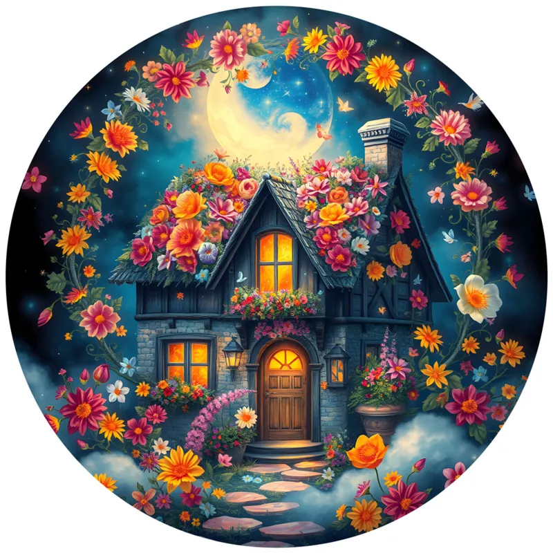 Puzzle Rond - Le Cottage Fleuri