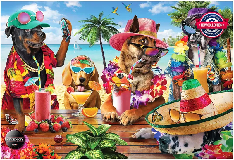 Dogs Drinking Smoothies On A Tropi
