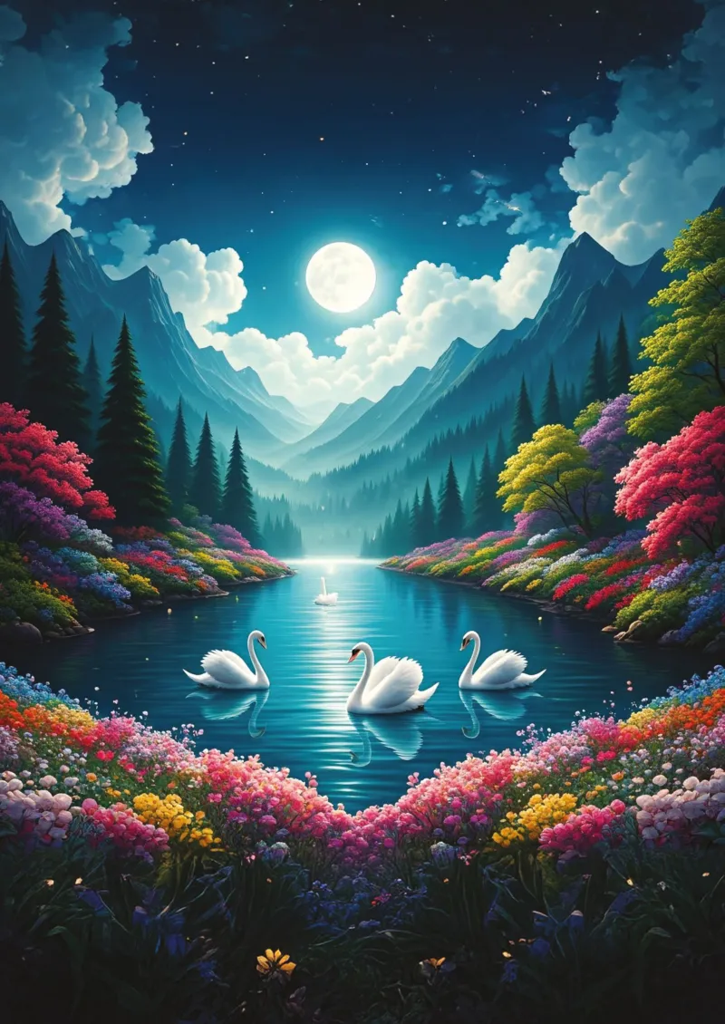 Le Lac des Cygnes Au Clair de Lune