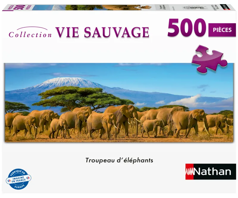 Puzzle Panoramique - Troupeau d'Éléphants