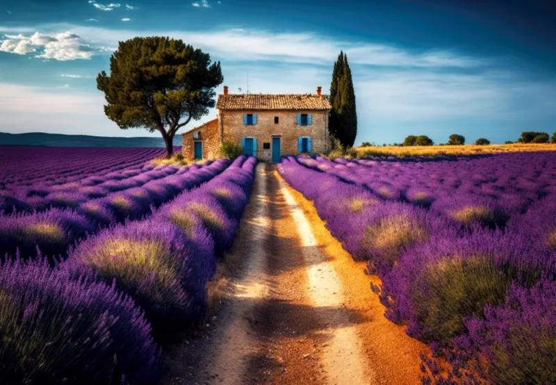 Maison dans les champs de lavande