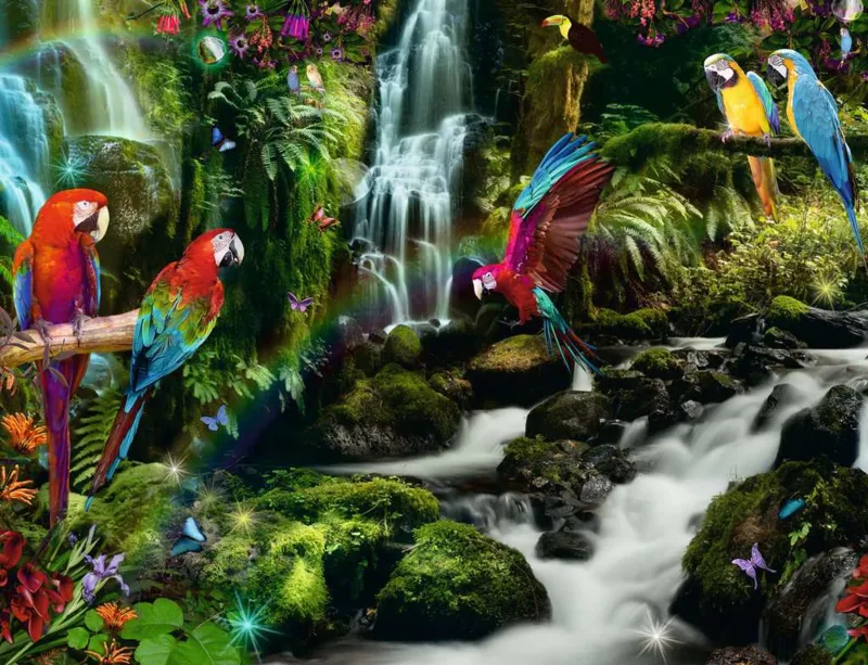 Perroquets dans la Jungle