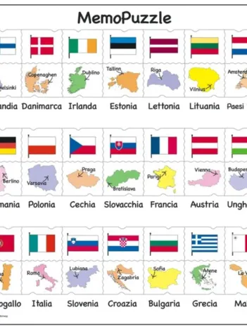 Produit Puzzle Cadre - MemoPuzzle - Noms, Drapeaux et Capitales des 27 Pays Membres de l'UE (Italien) Image