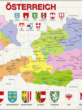 Produit Puzzle Cadre - Carte de l'Autriche (en Autrichien) Image