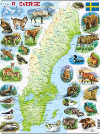 Produit Puzzle Cadre - Carte de la Suède et ses Animaux (en Suédois) Image