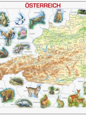 Produit Puzzle Cadre - Carte de l'Autriche et ses Animaux (en Allemand) Image