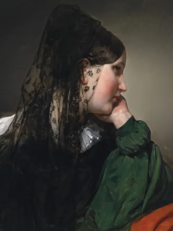 Produit Friedrich von Amerling : Jeune Fille de Profil avec une Mantille Noire, 1887 Image