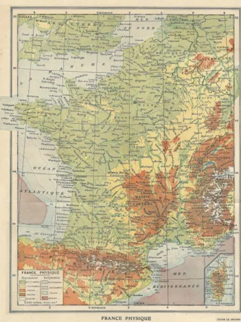 Produit Carte de la France Physique - Larousse, 1925 Image