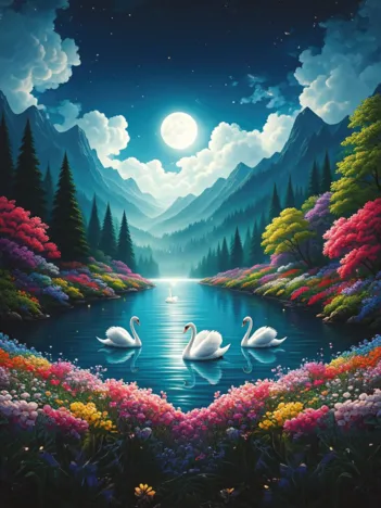 Produit Le Lac des Cygnes Au Clair de Lune Image