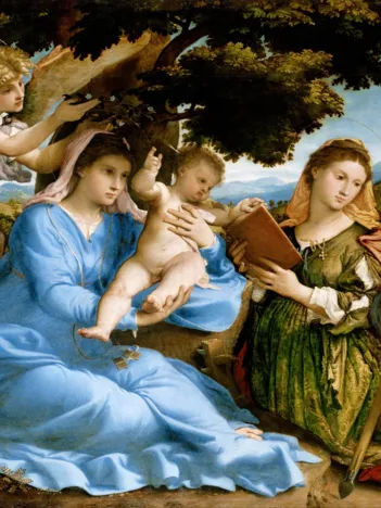 Produit Lorenzo Lotto - Madonna and Child with Saints Catherine and Thomas Image