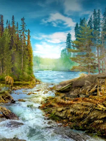 Produit A Log Cabin by the Rapids Image