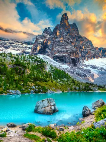 Produit Lac Sorapis, Dolomites, Italie Image