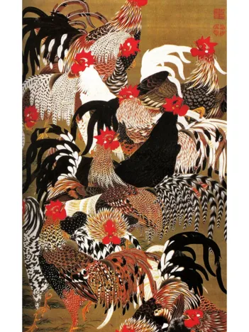 Produit Puzzle en Bois Découpé à la Main - Art Japonais : Coqs Et Poules Image
