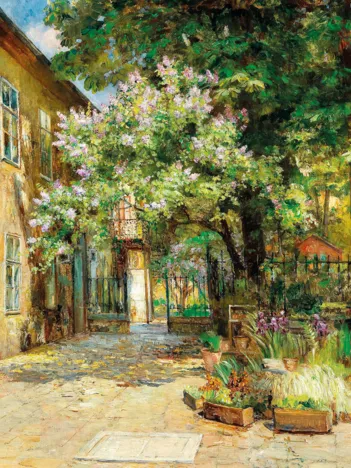 Produit Puzzle en Bois Découpé à la Main - Vue De La Cour Image