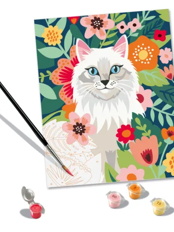 Produit Peinture au Numéro - CréArt - Chat blanc et fleurs Image