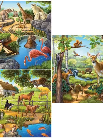 Produit 3 Puzzles - Animaux sauvages, domestiques et du zoo Image