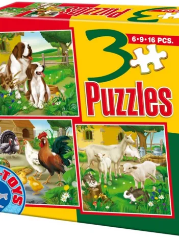 Produit 3 Puzzles - Chiens, coqs, poules, moutons et lapins Image