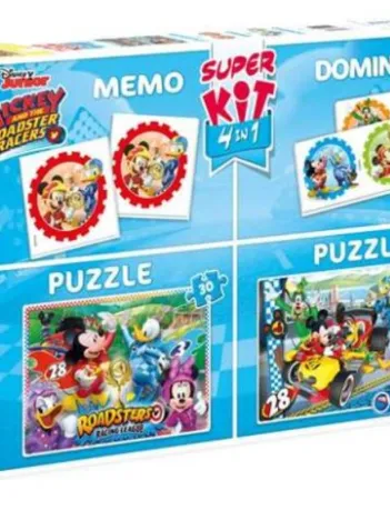 Produit Super Kit 4 in 1 - Mickey and The Roadster Racers - 2 Puzzles + Memo + Domino Image