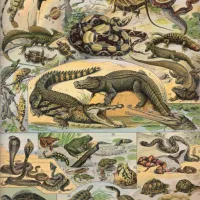 Illustration du Nouveau Larousse Illustré : Reptiles, 1897-1904