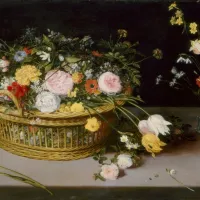 Jan Brueghel - Flowers in a Basket and a Vase, 1615