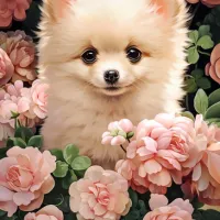 Chiot Spitz Nain dans les Roses