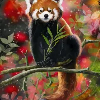 Panda Roux Assis sur une Branche