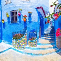 Rue Turquoise à Chefchaouen, Maroc