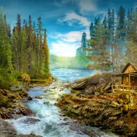 A Log Cabin by the Rapids