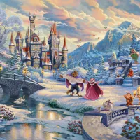 Thomas Kinkade Disney - Beauty and the Beast, Magical Winter Evening