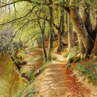 Peder Mørk Mønsted - A Spring Day in the Woods with Fresh-Blown Beeches and Anemones in the Forest B
