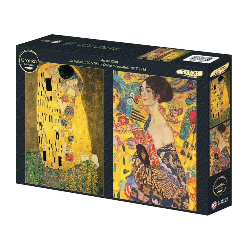 2 Puzzles - L'Art de Klimt : Le Baiser, 1907-1908 - Dame à l'éventail, 1917-1918