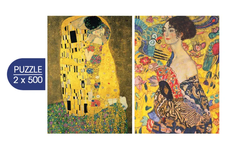 2 Puzzles - L'Art de Klimt : Le Baiser, 1907-1908 - Dame à l'éventail, 1917-1918