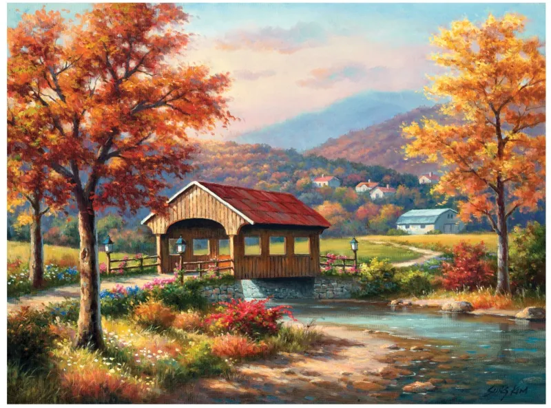 Sung Kim - Fall at the Covered Bridge