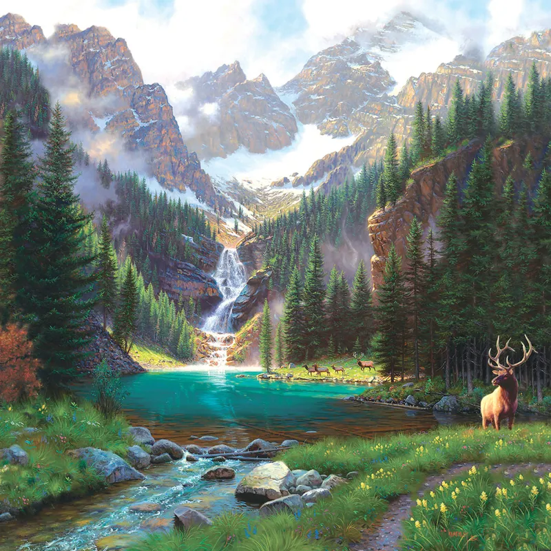 Mark Keathley - Elk at the Waterfall