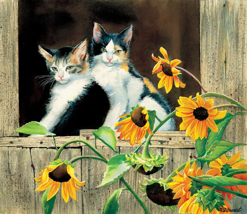 Susan Bourdet - Kittens and Sunflowers