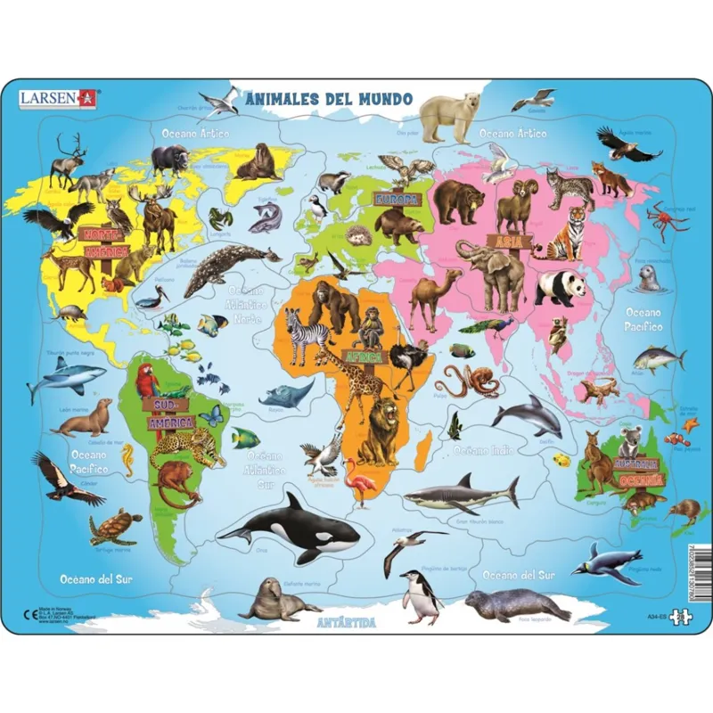 Puzzle Cadre - Animaux du Monde (Espagnol)